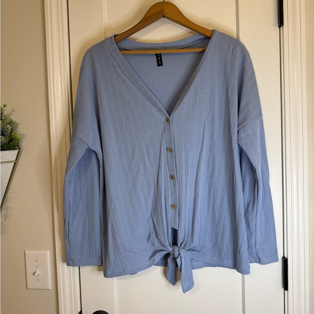 NWOT, BlueMint Button Down Knit with Tie Waist Top